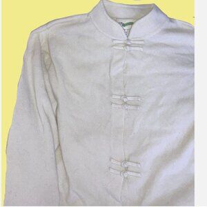 Shanghai Tang all Cashmere Cardigan Sweater L Ivory Mandarin Collar double frogs